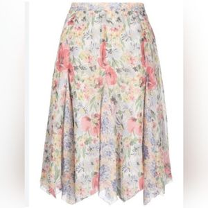 Polo Ralph Lauren Skirt Womens 12 Floral Georgette Asymmetrical Hem Godet Panel